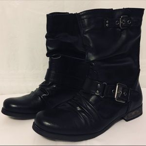 CARLOS SANTANA Ashley Mid-Shaft Black Moto Boots